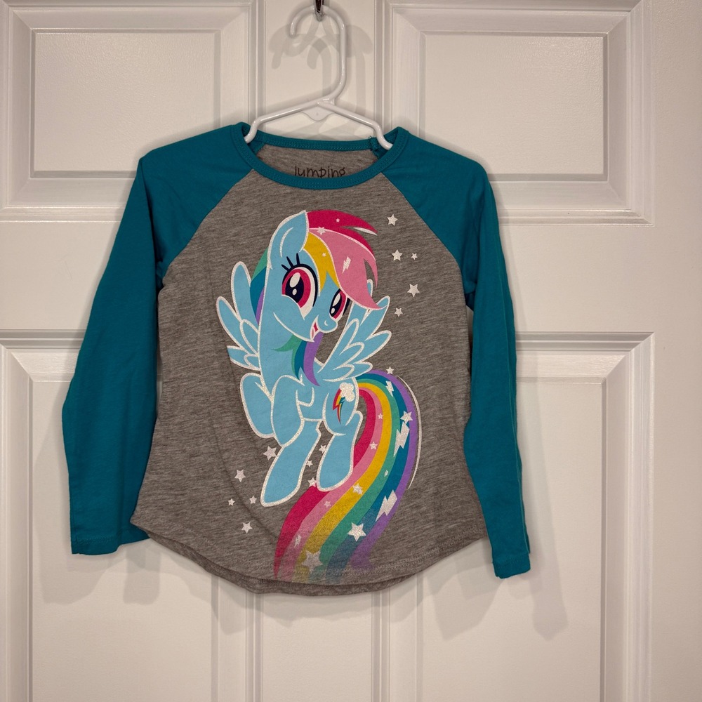 Jumping Beans My Little Pony Rainbow Dash‎ Raglan Shirt Teal Gray Girls Size 3T